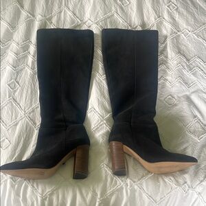 Black Suede Knee-High Boots